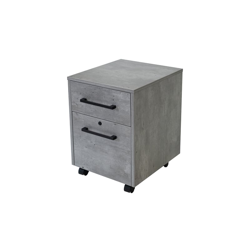 Modern Two Drawer Wood Laminate File Cabinet Fully Assembled Concrete Gray