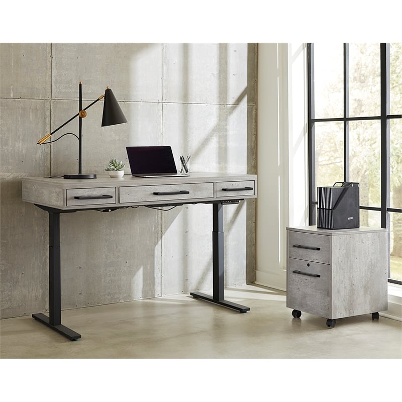 Modern Two Drawer Wood Laminate File Cabinet Fully Assembled Concrete Gray