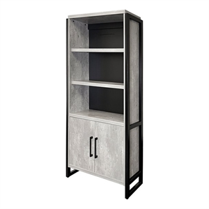 Modern Wood  Laminate Bookcase With Doors Bookcase Fully Assembled Concrete Gray