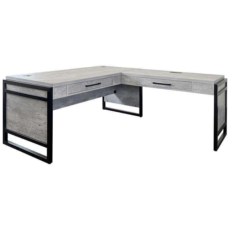 Modern Wood Laminate Open L-Desk and Return Corner Desk Concrete Gray