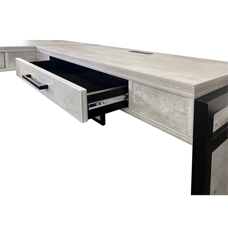 Modern Wood Laminate Open L-Desk and Return Corner Desk Concrete Gray