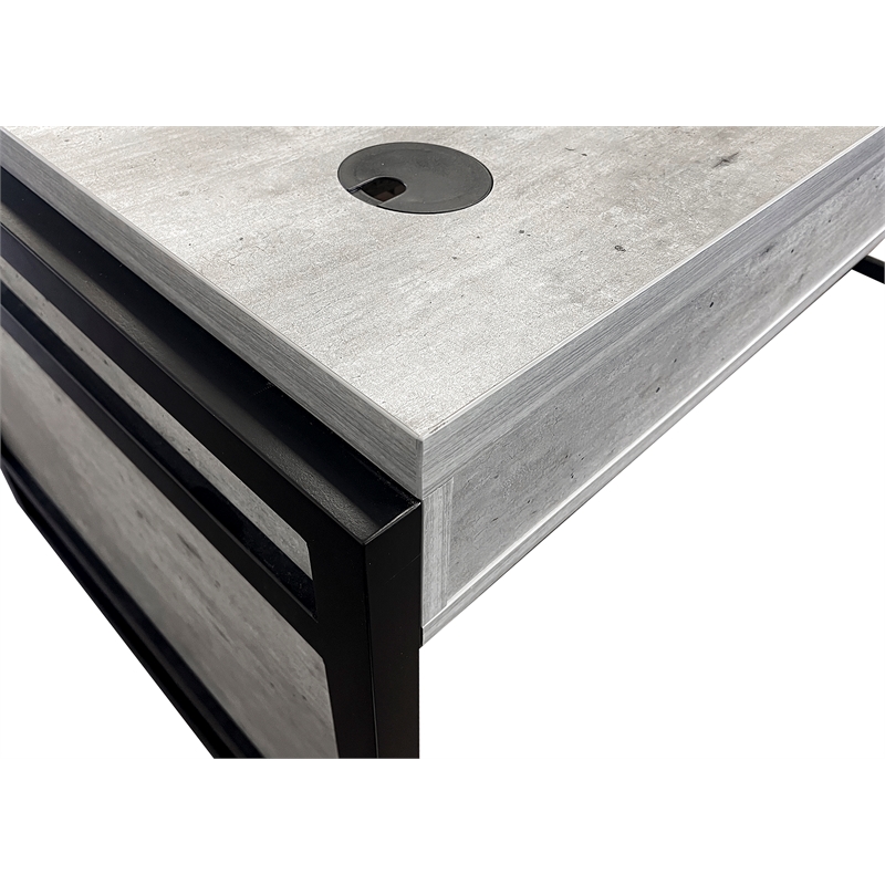 Modern Wood Laminate Open L-Desk and Return Corner Desk Concrete Gray