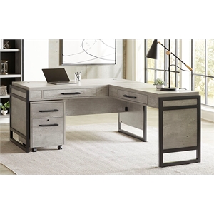 Modern Wood Laminate Open L-Desk and Return Corner Desk Concrete Gray