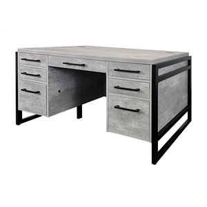 Modern Wood Laminate Double Pedestal Executive Desk Concrete Gray