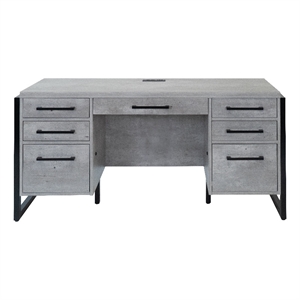 Modern Wood Laminate Office Desk Fully Assembled Concrete Gray