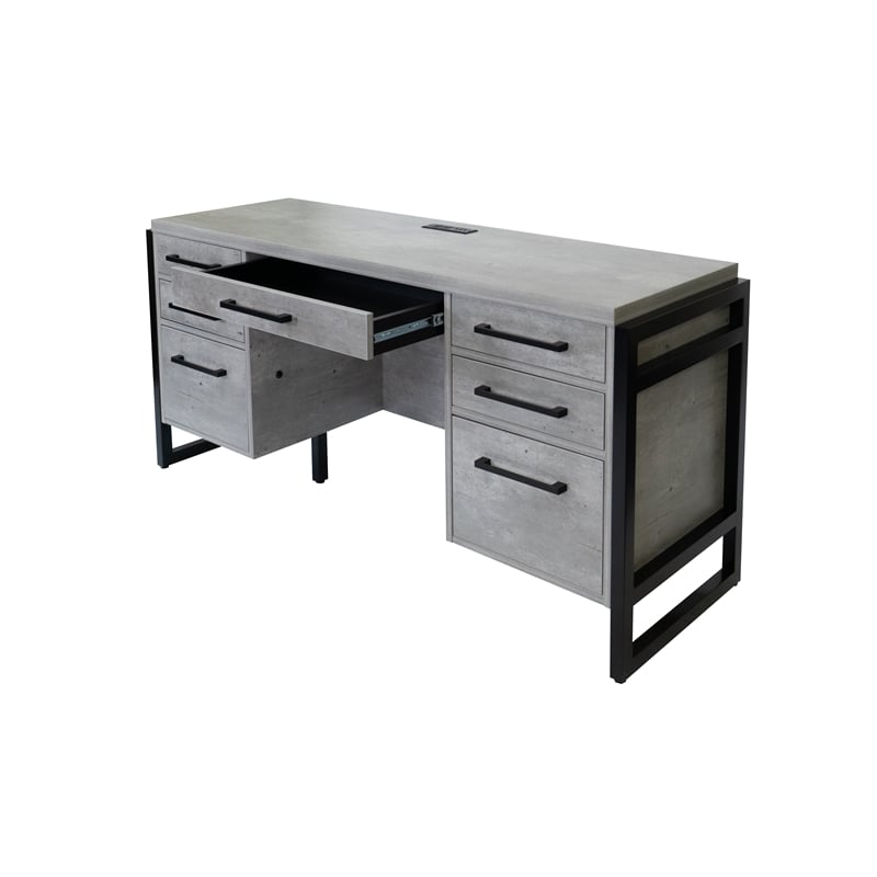 Modern Wood Laminate Office Desk Fully Assembled Concrete Gray