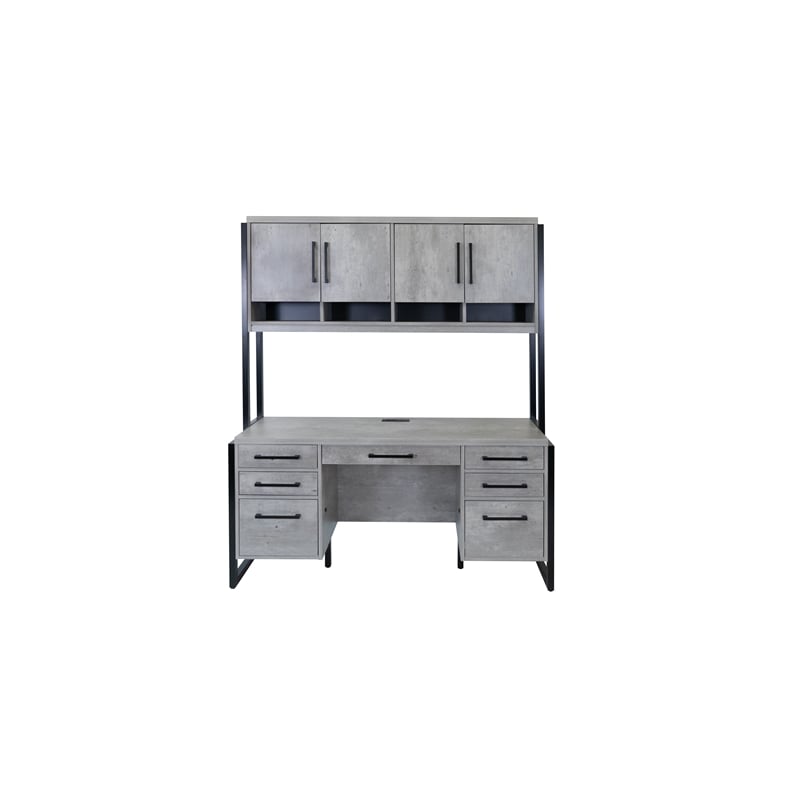 Modern Wood Laminate Office Desk Fully Assembled Concrete Gray