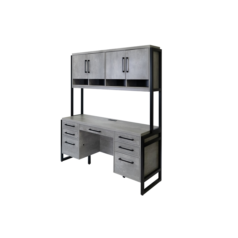 Modern Wood Laminate Office Desk Fully Assembled Concrete Gray