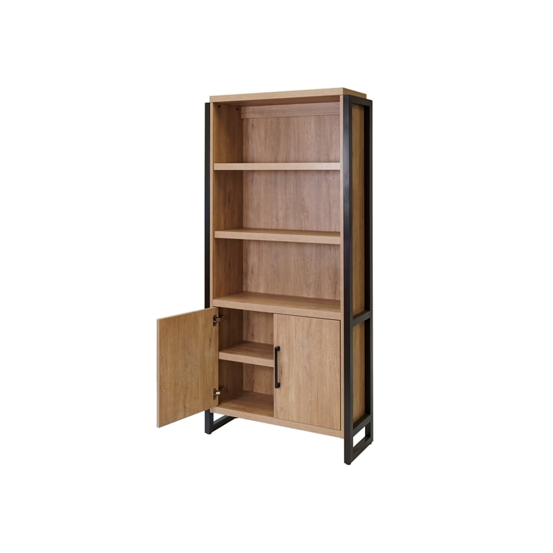 Modern Wood  Laminate Bookcase With Doors Fully Assembled Light Brown