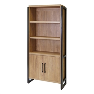 Modern Wood  Laminate Bookcase With Doors Fully Assembled Light Brown