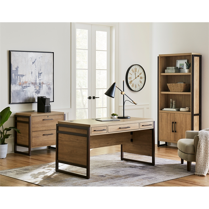 Modern Wood Laminate Office Writing Desk Storage Desk  Light Brown
