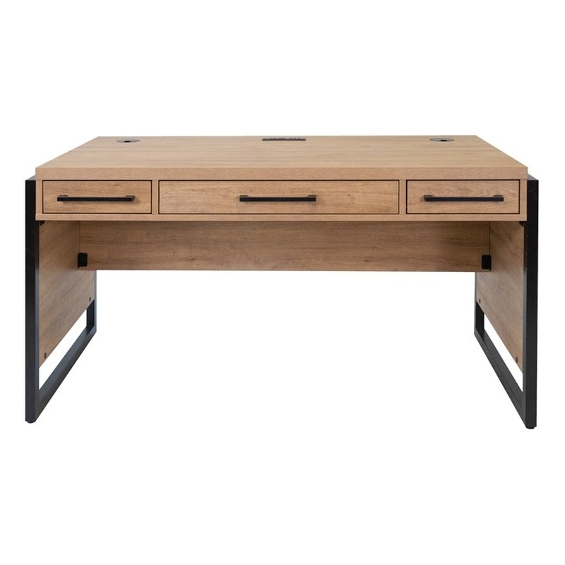 Modern Wood Laminate Office Writing Desk Storage Desk  Light Brown