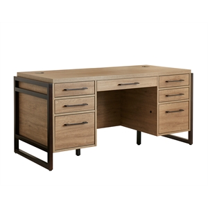 Modern Wood Laminate Double Pedestal Executive Desk  Light Brown