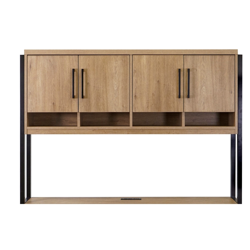 Contemporary Wood Laminate Hutch With Wood Doors Fully Assembled Light Brown