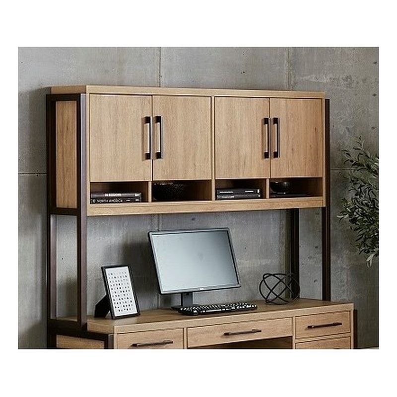 Contemporary Wood Laminate Hutch With Wood Doors Fully Assembled Light Brown