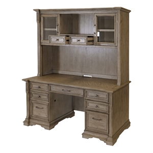 Martin Furniture Wood Hutch With Glass Doors Office Storage in Light Brown