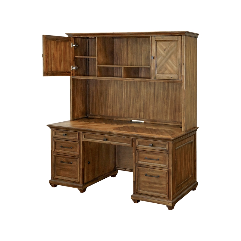 Martin Furniture Wood Hutch W/ Doors Office Storage Hutch in Natural Brown