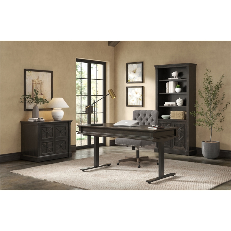 Traditional Wood Bookcase With Doors Office Shelving Storage Cabinet Dark Brown