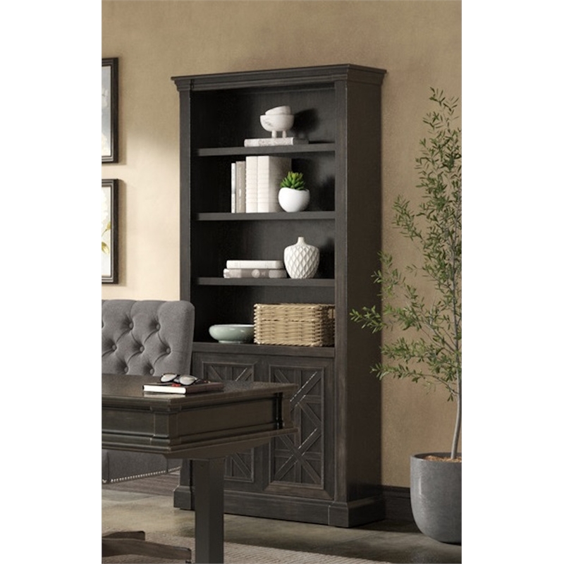 Traditional Wood Bookcase With Doors Office Shelving Storage Cabinet Dark Brown