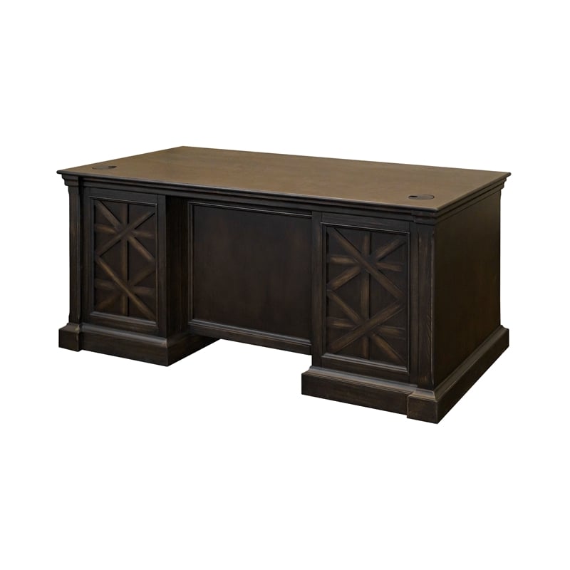 Martin Furniture 66W Wood Double Pedestal Executive Desk Dark Brown