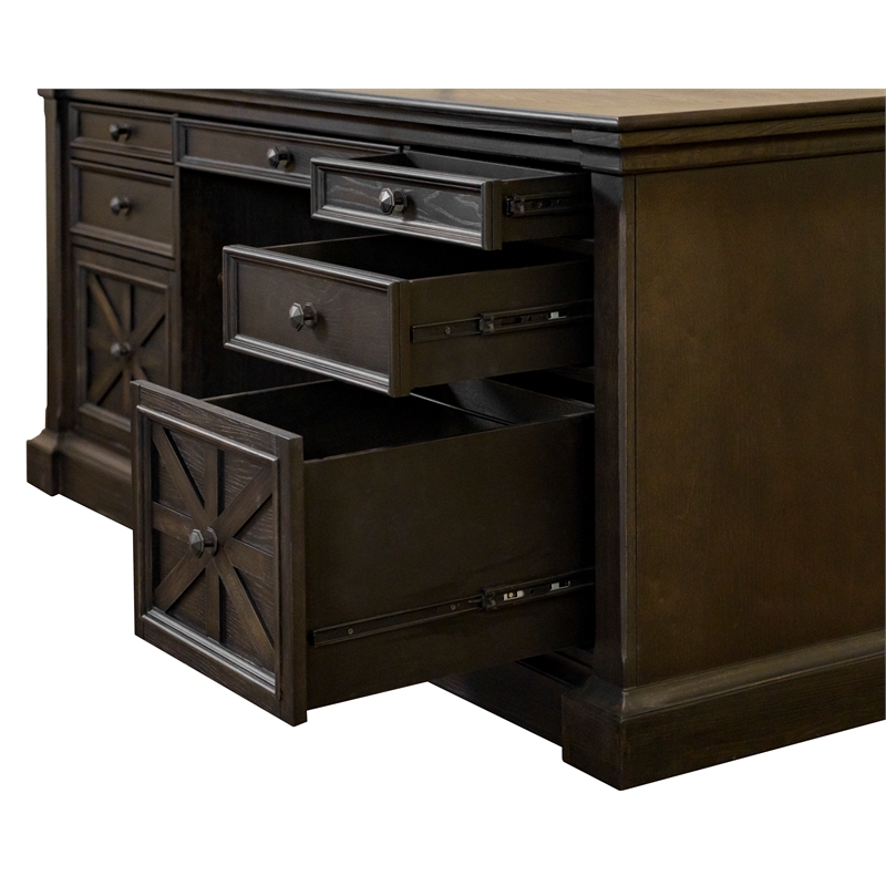 Martin Furniture 66W Wood Double Pedestal Executive Desk Dark Brown