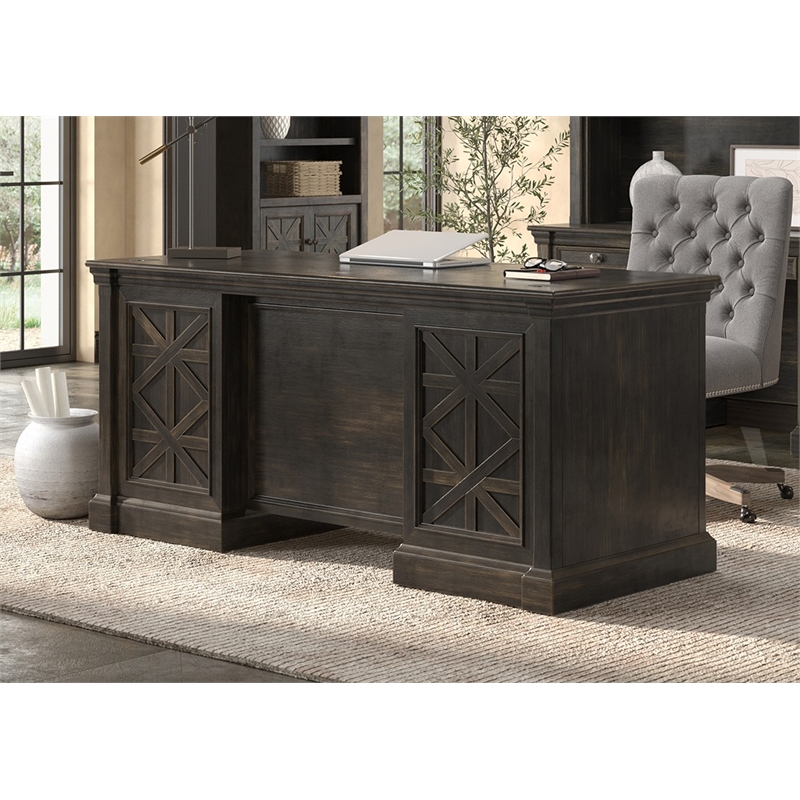 Martin Furniture 66W Wood Double Pedestal Executive Desk Dark Brown