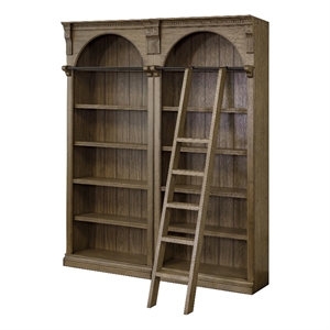 Traditional 8' Tall Wood Bookcase Wall With Ladder Office Storage Brown