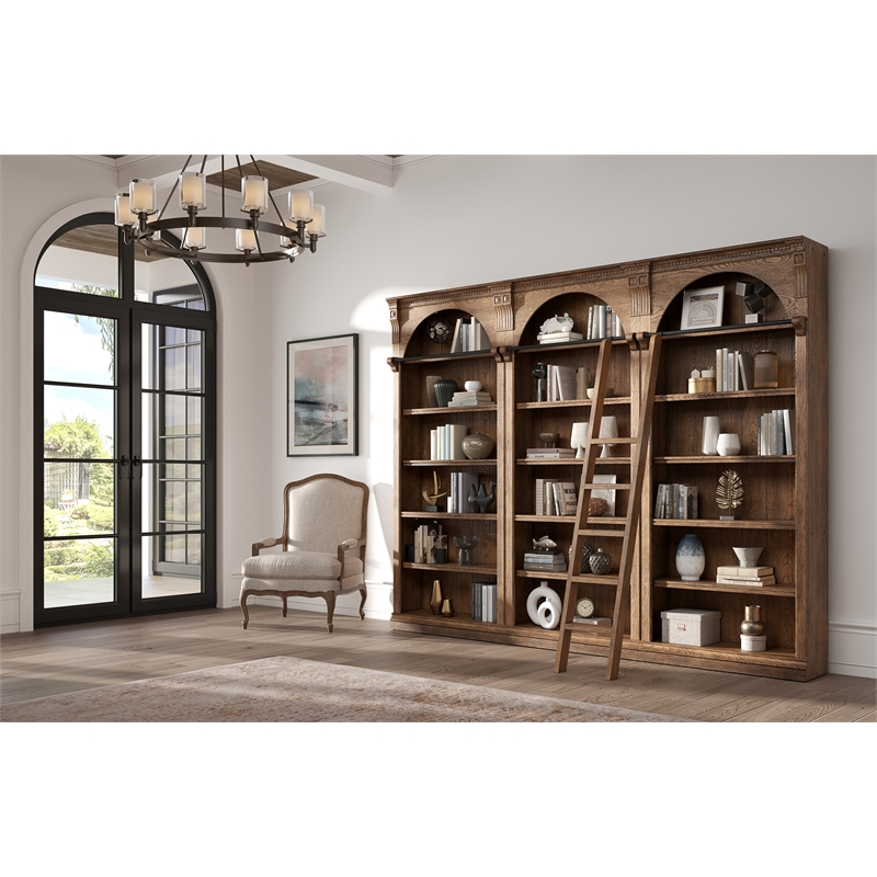 Traditional 8' Tall Wood Bookcase Wall With Ladder Office Bookcase Brown