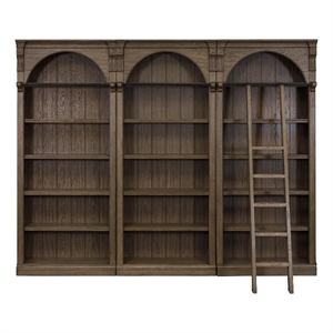 Traditional 8' Tall Wood Bookcase Wall With Ladder Office Bookcase Brown