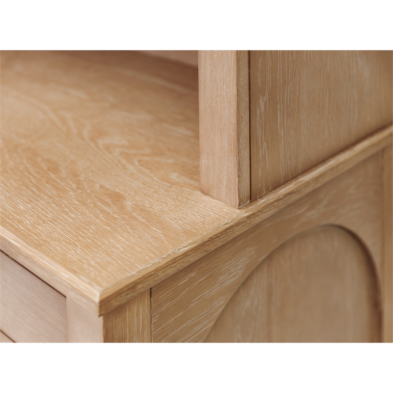 Modern Wood Hutch With Doors Office Storage Hutch Fully Assembled Light Brown