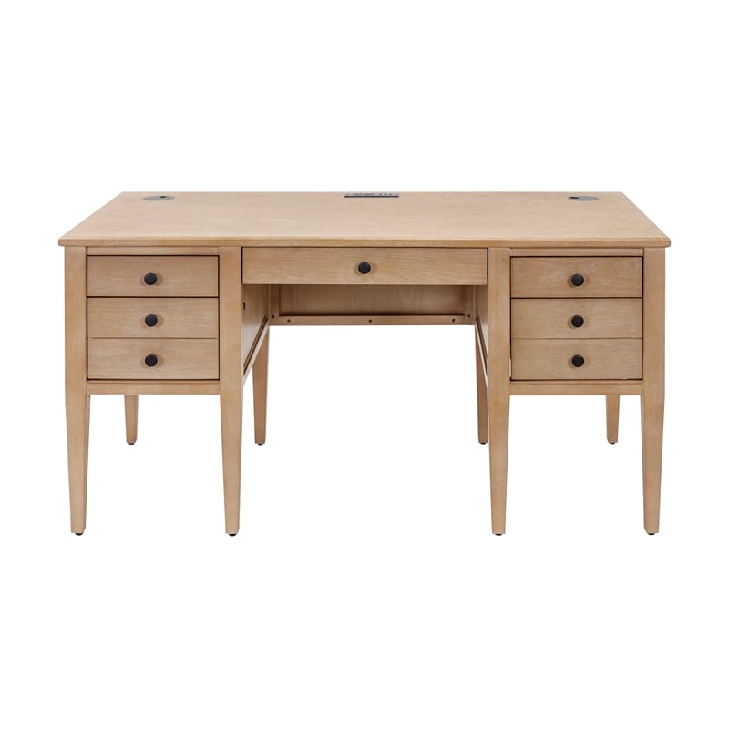 Modern Wood Half Pedestal Desk Wood Fully Assembled Light Brown