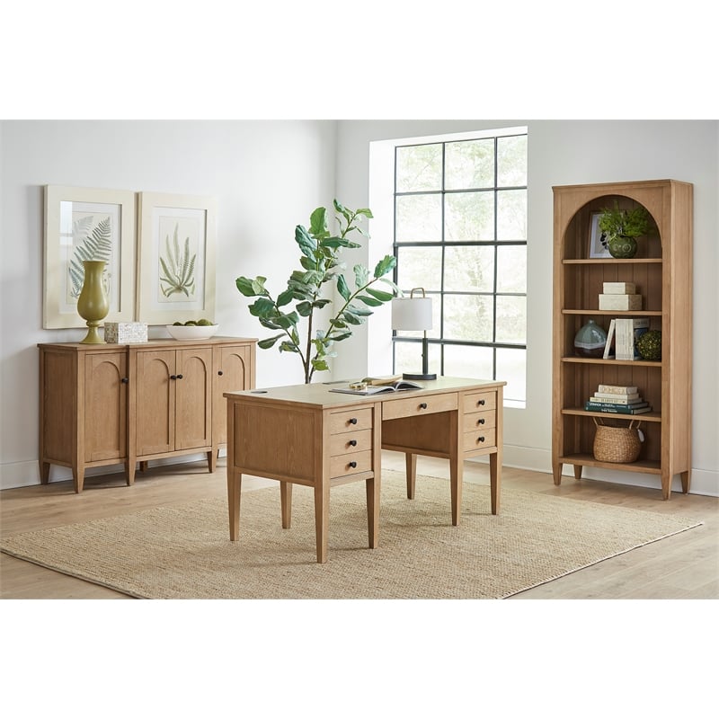Modern Wood Half Pedestal Desk Wood Fully Assembled Light Brown