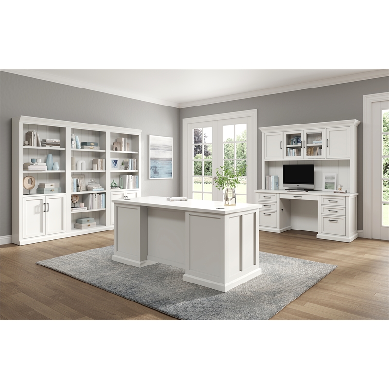 Modern Wood Lower Doors Bookcase Office Bookcase Fully Assembled White