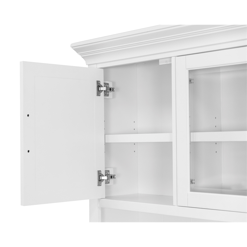Modern Wood Hutch With Doors and Desk Storage Fully Assembled White