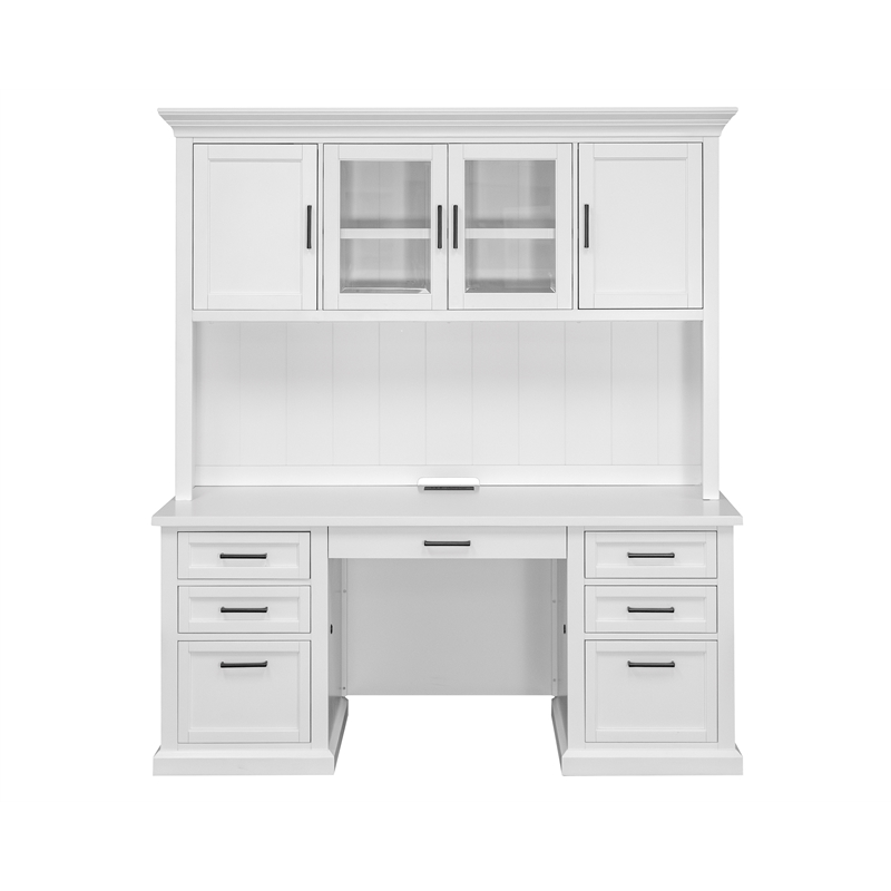 Modern Wood Hutch With Doors and Desk Storage Fully Assembled White