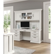 Modern Wood Hutch With Doors and Desk Storage Fully Assembled White