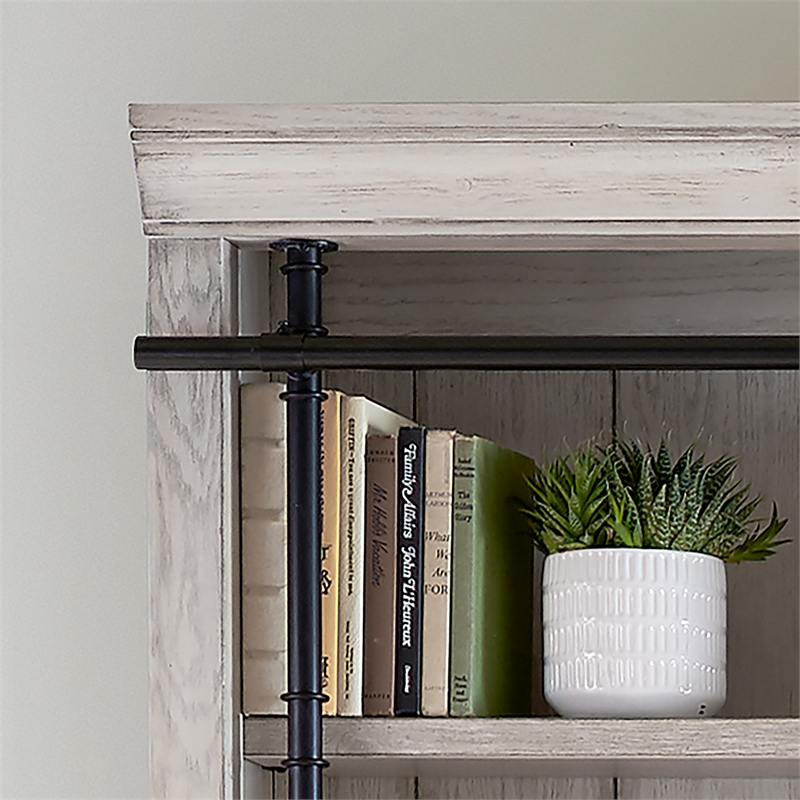 Traditional 8' Tall Wood Bookcase Wall With Ladder Aged Office Bookcases White