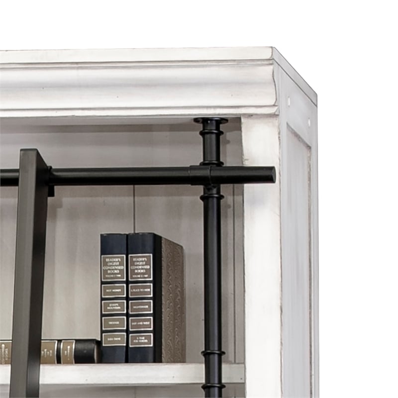 Traditional 8' Tall Wood Bookcase Wall With Ladder Aged Office Bookcases White