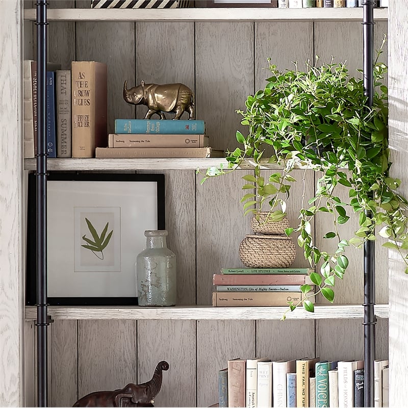 Traditional 8' Tall Wood Bookcase Wall With Ladder Aged Office Bookcases White