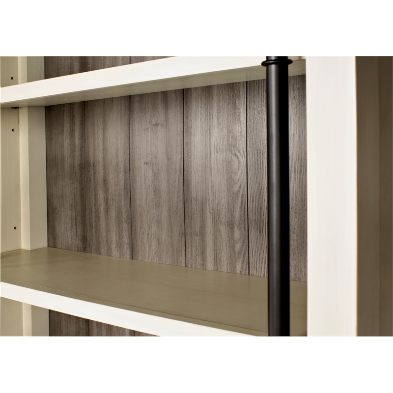 Traditional 8' Tall Wood Bookcase Wall With Ladder Aged Office Bookcases White