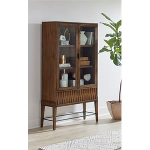 Mid-century Wood Modern Glass Door Bookcase Display Office Bookcase Brown