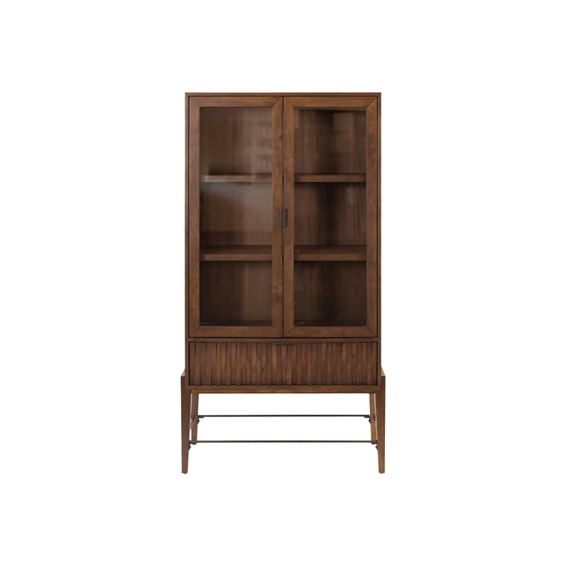 Mid-century Wood Modern Glass Door Bookcase Display Office Bookcase Brown