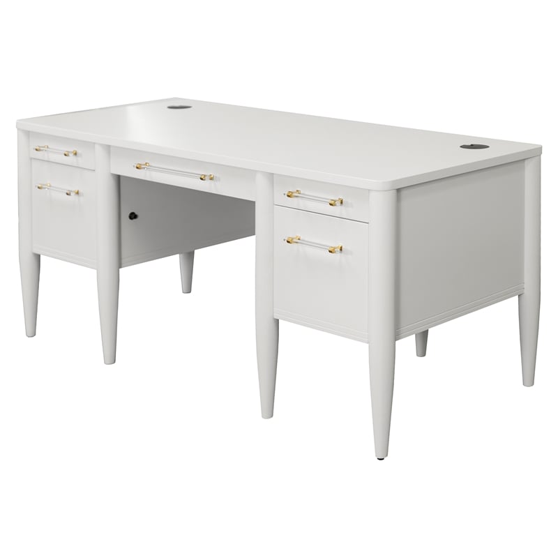 Contemporary Wood Half-Pedestal Desk  Office Desk  Accent Desk  White