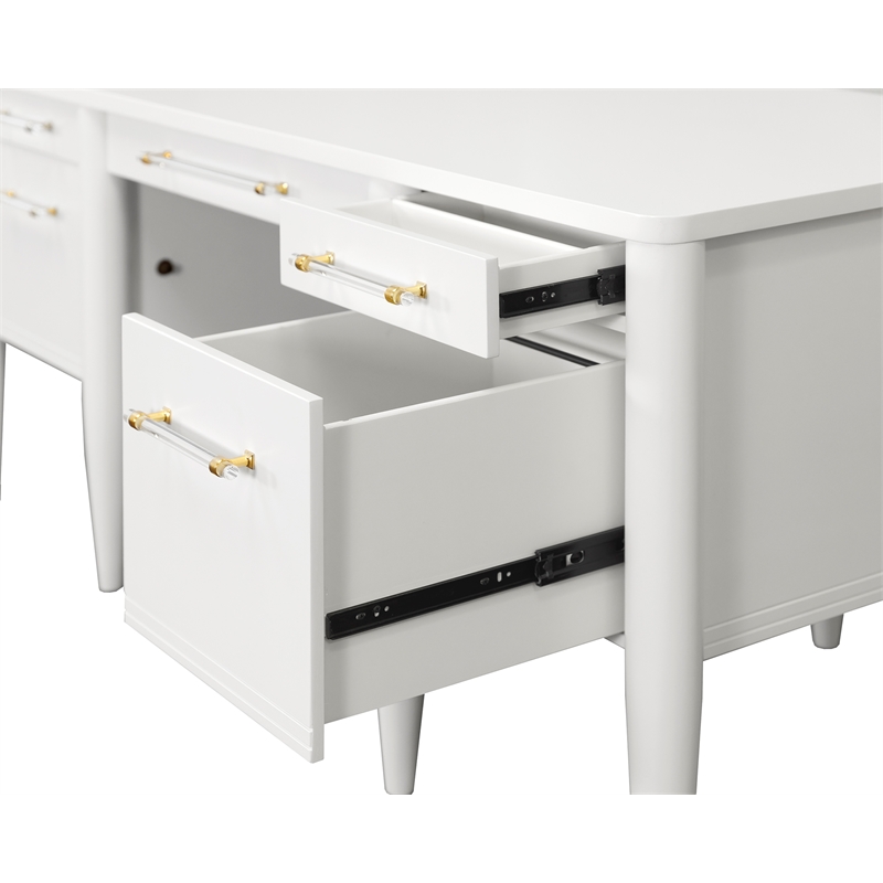Contemporary Wood Half-Pedestal Desk  Office Desk  Accent Desk  White