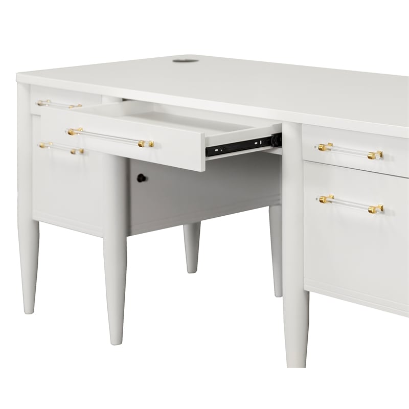 Contemporary Wood Half-Pedestal Desk  Office Desk  Accent Desk  White