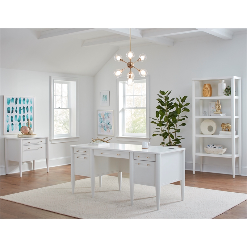 Contemporary Wood Half-Pedestal Desk  Office Desk  Accent Desk  White