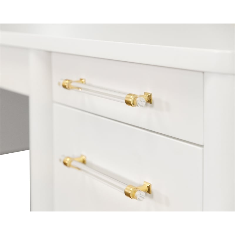Contemporary Wood Half-Pedestal Desk  Office Desk  Accent Desk  White