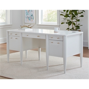 Contemporary Wood Half-Pedestal Desk  Office Desk  Accent Desk  White