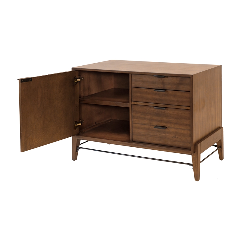 Mid-century Wood Modern Small Console with File Drawers Brown