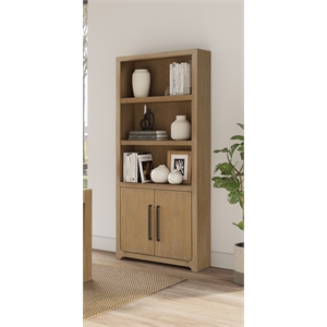 Modern Wood Bookcase with Doors Office Storage Fully Assembled Light Brown